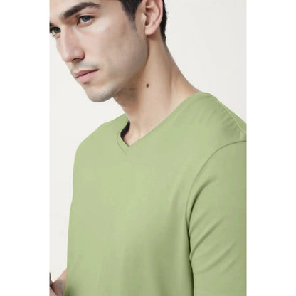 Men's Casual Half sleeve Solid Cotton V Neck T-shirt (Pista)