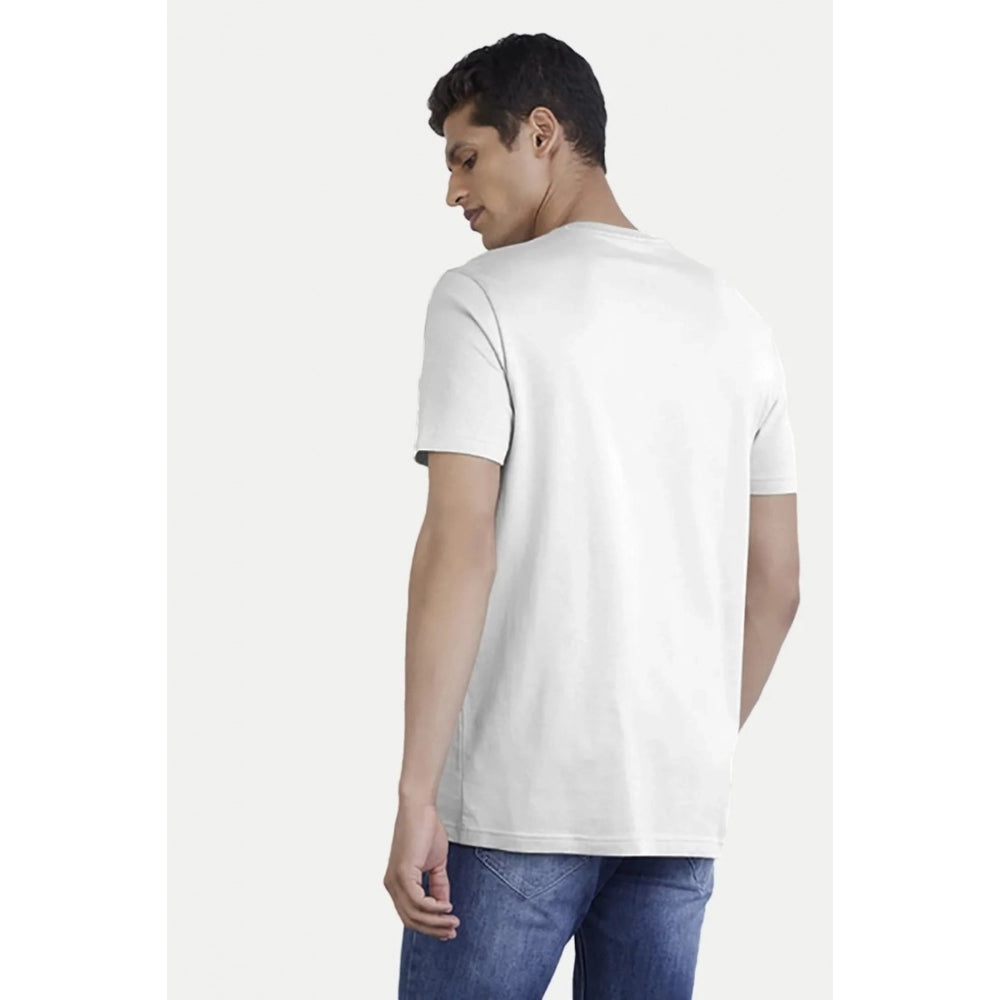 Men's Casual Half sleeve Printed Polyester Crew Neck T-shirt (White)