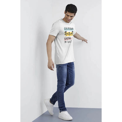 Men's Casual Half sleeve Printed Polyester Crew Neck T-shirt (White)