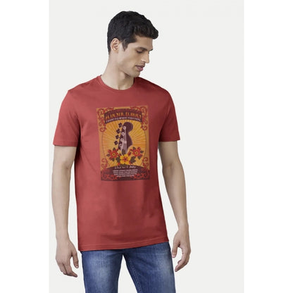 Men's Casual Half sleeve Printed Polyester Crew Neck T-shirt (Red)