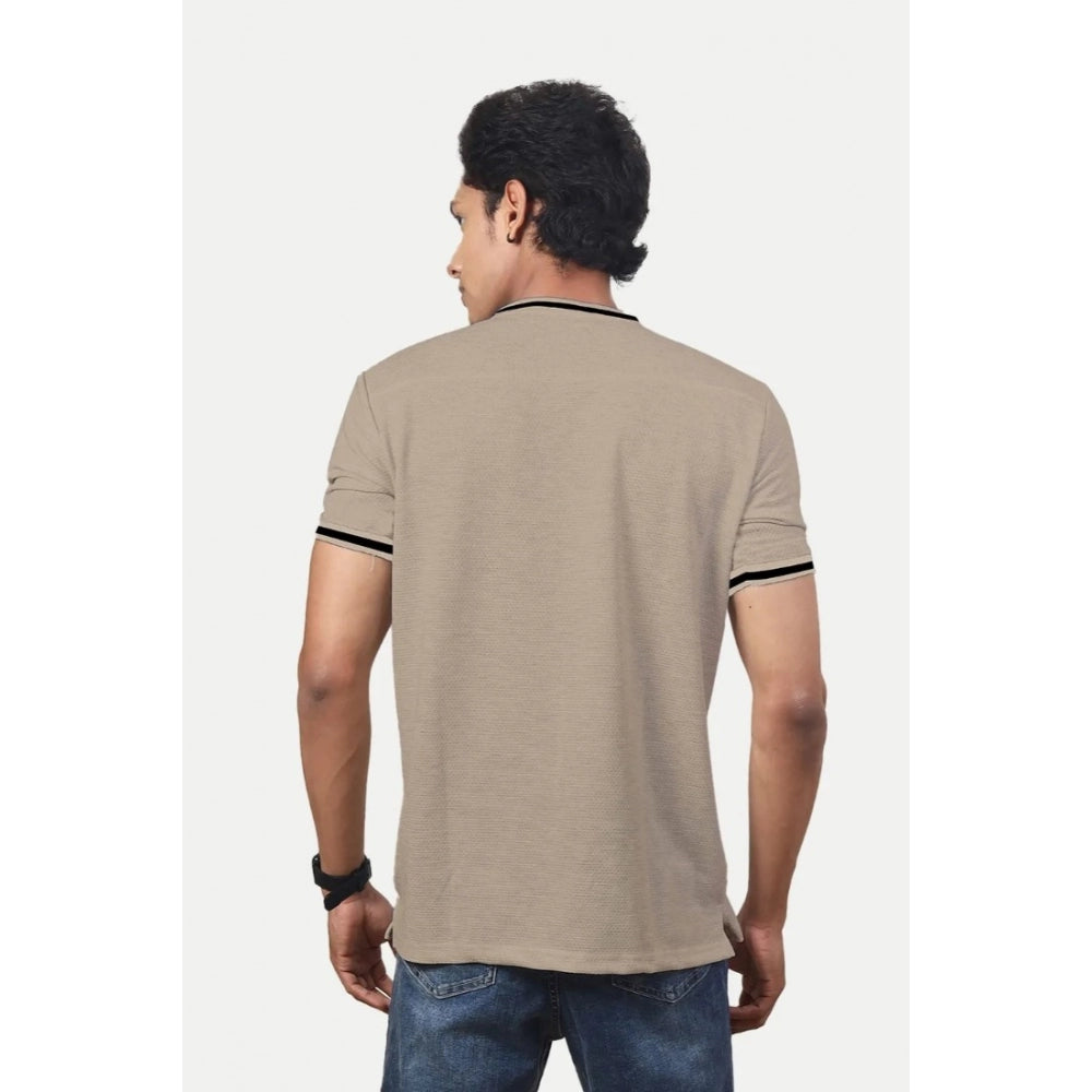 Men's Casual Half sleeve Solid Polyester Crew Neck T-shirt (Beige)