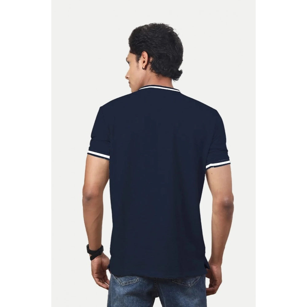 Men's Casual Half sleeve Solid Polyester Crew Neck T-shirt (Navy)