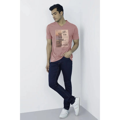 Men's Casual Half sleeve Digital Printed Cotton Crew Neck T-shirt (Coral)