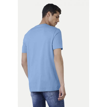 Men's Casual Half sleeve Digital Printed Cotton Crew Neck T-shirt (Sky Blue)