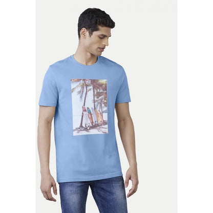 Men's Casual Half sleeve Digital Printed Cotton Crew Neck T-shirt (Sky Blue)