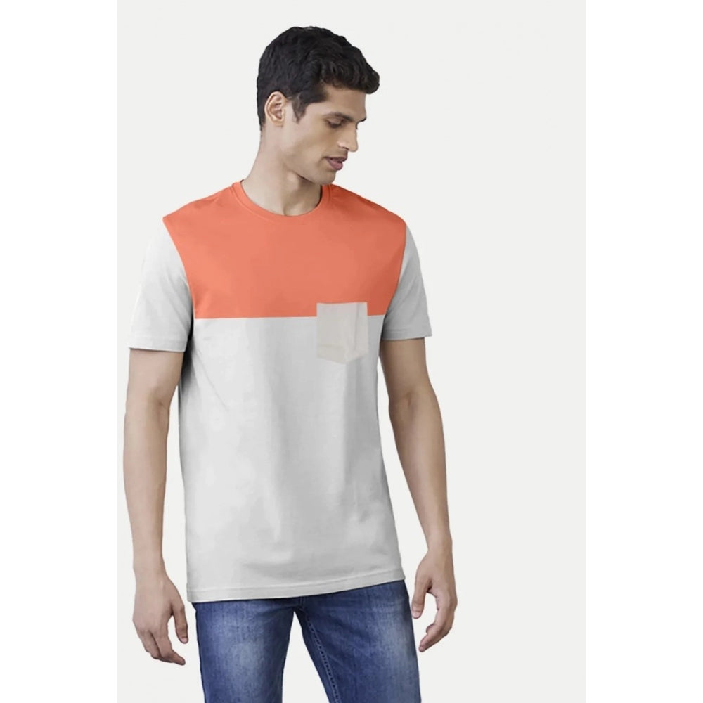 Men's Casual Half sleeve Solid Cotton Round Neck T-shirt (Beige)