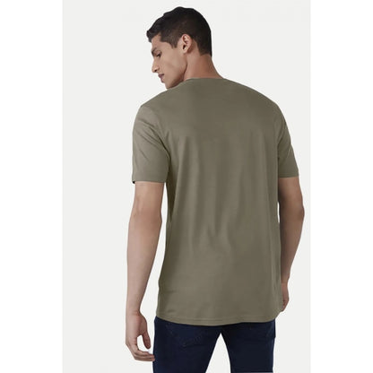 Men's Casual Half sleeve Printed Cotton Crew Neck T-shirt (Olive)