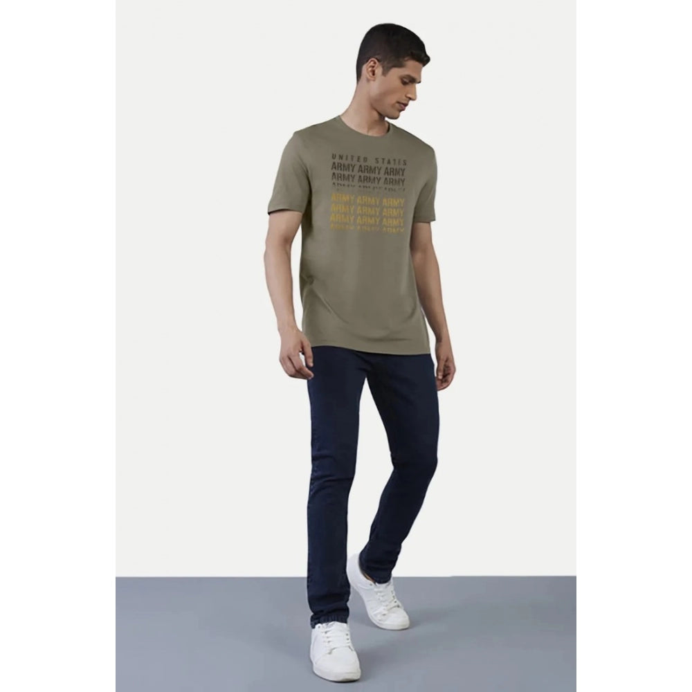 Men's Casual Half sleeve Printed Cotton Crew Neck T-shirt (Olive)