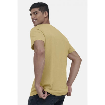 Men's Casual Half sleeve Solid Cotton V Neck T-shirt (Sand)