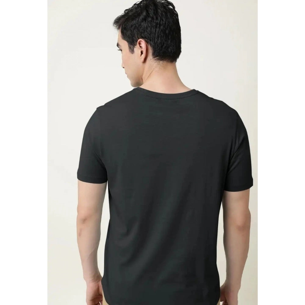 Men's Casual Half sleeve Solid Cotton V Neck T-shirt (Black)