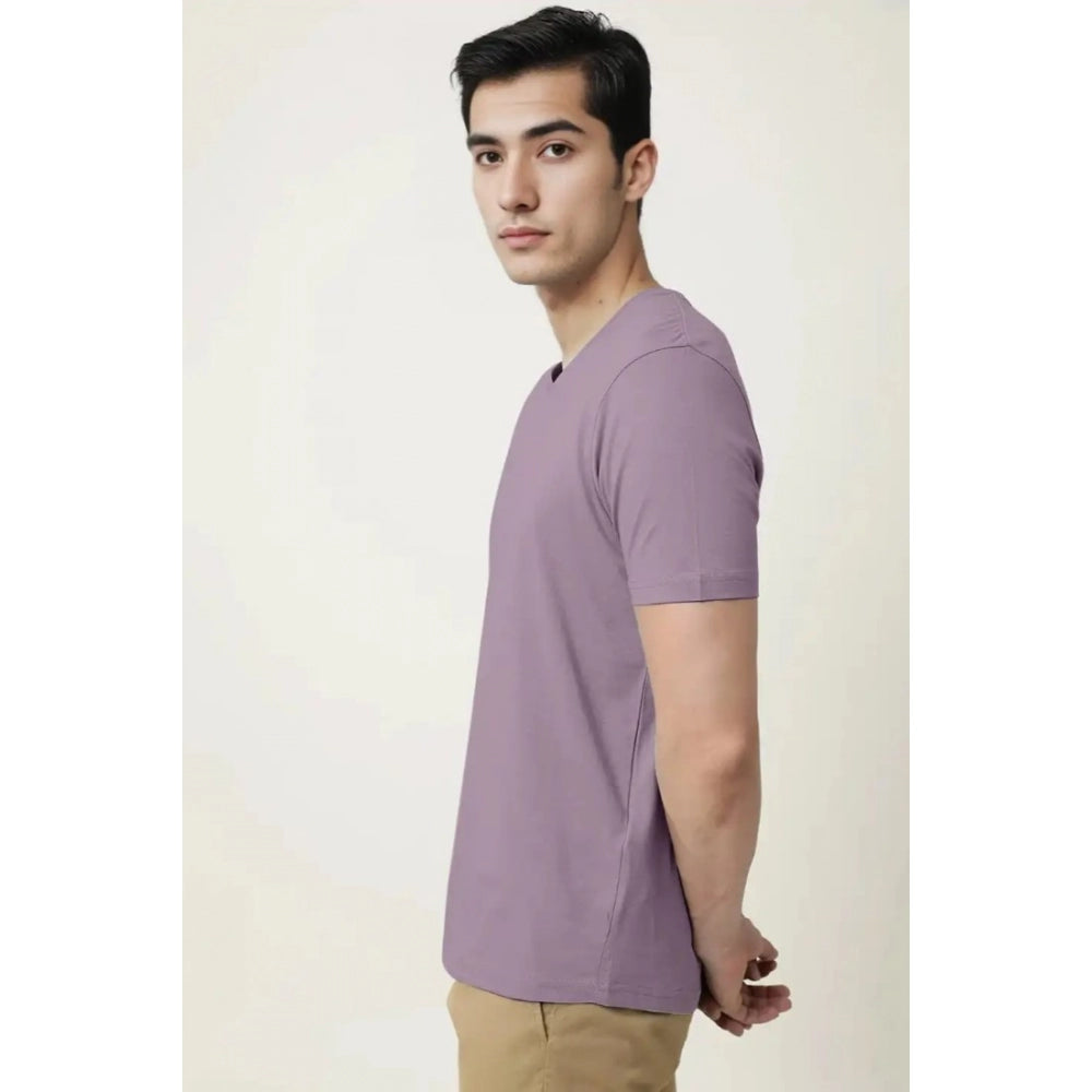 Men's Casual Half sleeve Solid Cotton V Neck T-shirt (Lavender)