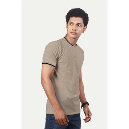 Men's Casual Half sleeve Solid Polyester Crew Neck T-shirt (Beige)