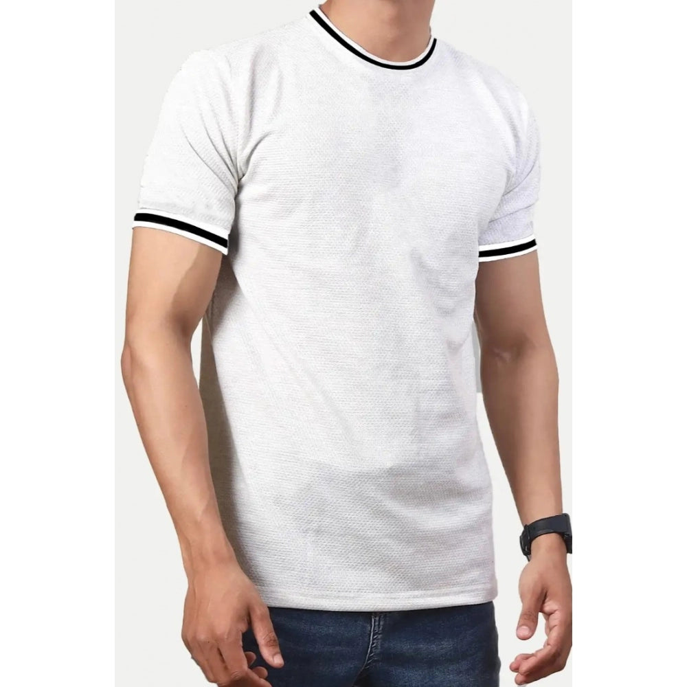 Men's Casual Half sleeve Solid Polyester Crew Neck T-shirt (Ecru)