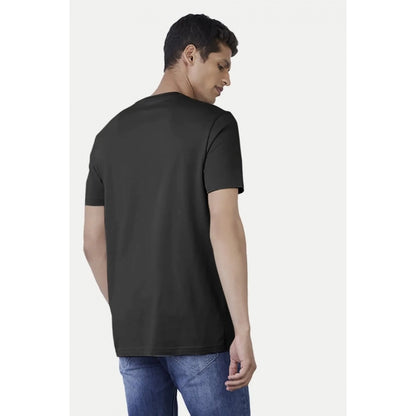 Men's Casual Half sleeve Printed Cotton Crew Neck T-shirt (Black)