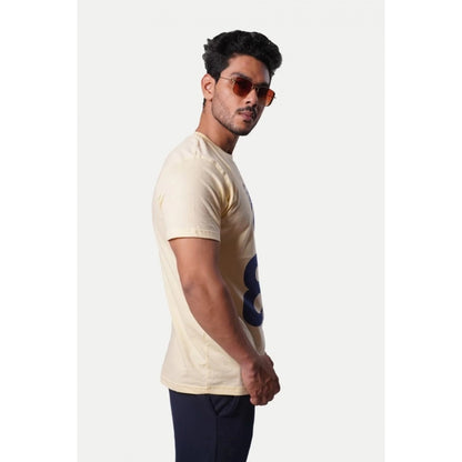 Men's Casual Half sleeve Printed Cotton Crew Neck T-shirt (Beige)