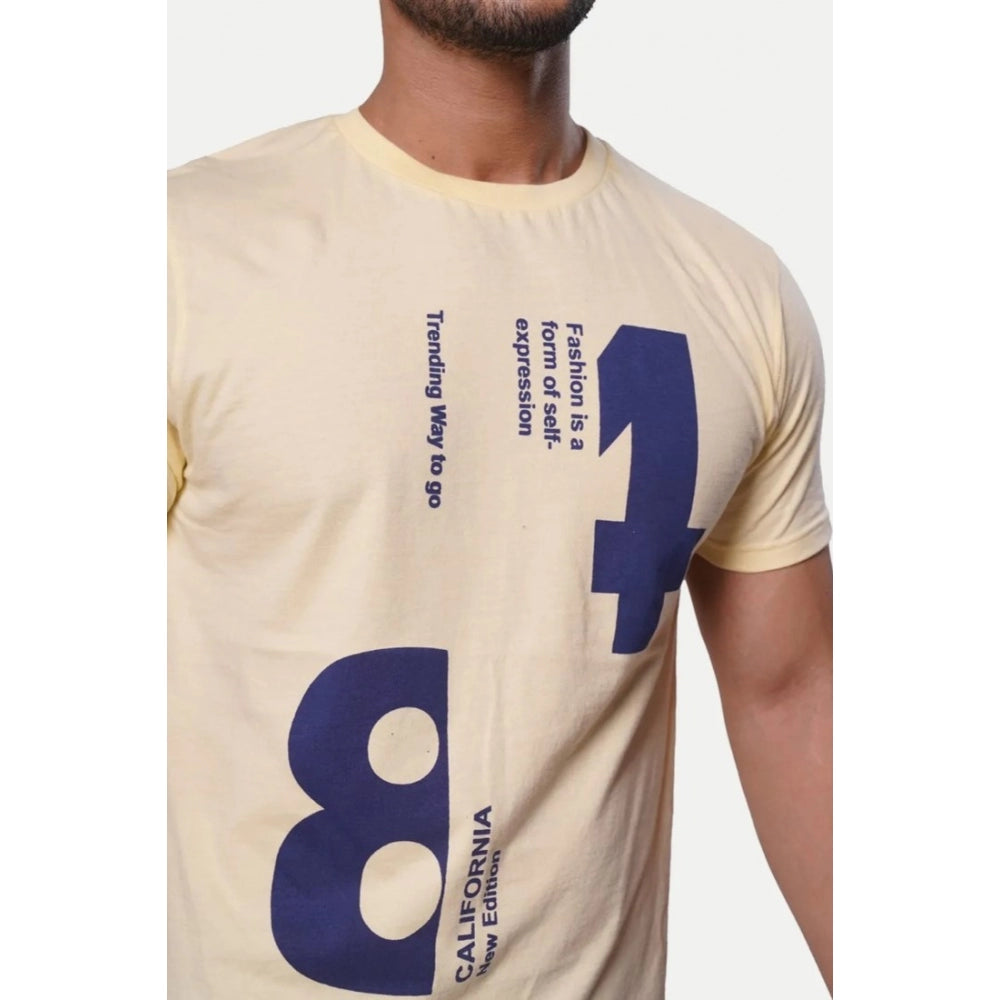 Men's Casual Half sleeve Printed Cotton Crew Neck T-shirt (Beige)