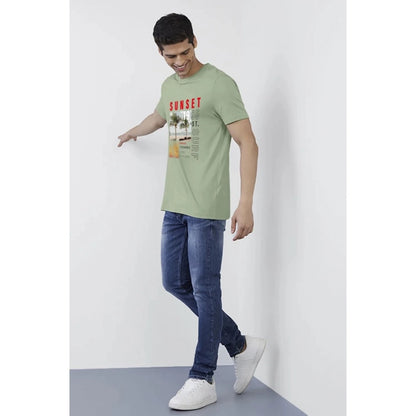 Men's Casual Half sleeve Digital Printed Cotton Crew Neck T-shirt (Pista)