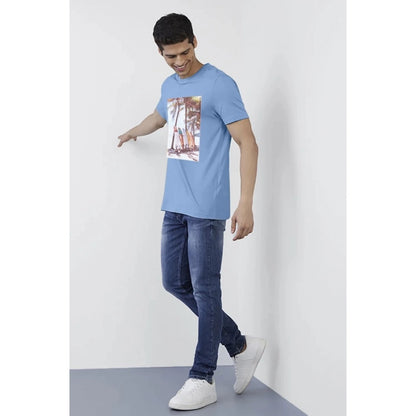 Men's Casual Half sleeve Digital Printed Cotton Crew Neck T-shirt (Sky Blue)