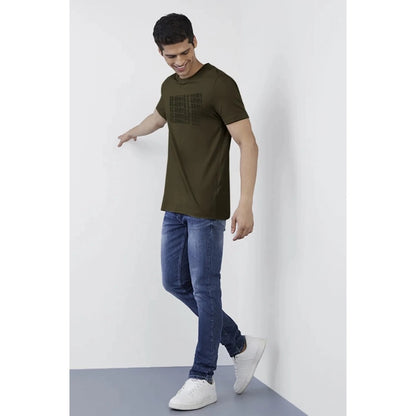 Men's Casual Half sleeve Printed Cotton Crew Neck T-shirt (Dark Green)