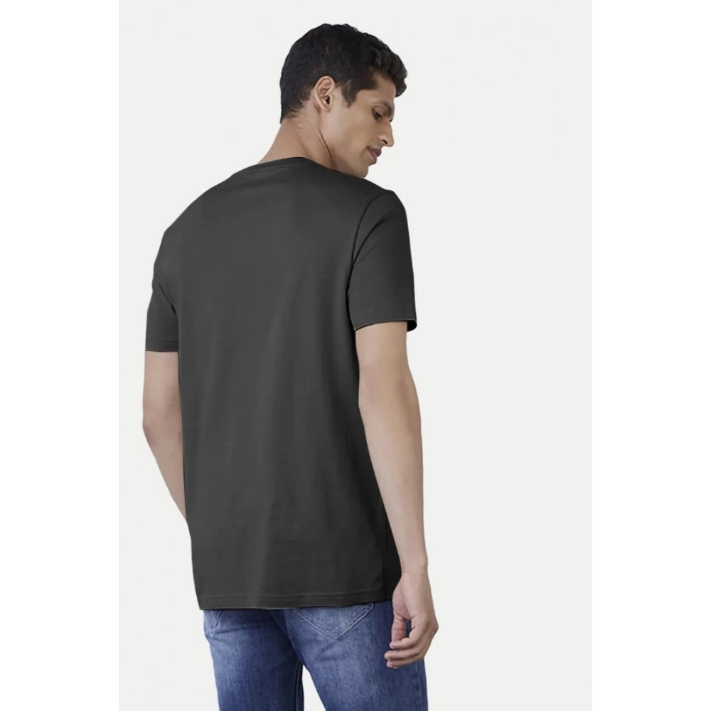 Men's Casual Half sleeve Printed Cotton Round Neck T-shirt (Dark Grey)