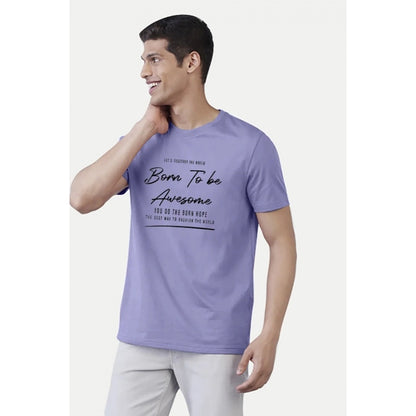 Men's Casual Half sleeve Printed Cotton Crew Neck T-shirt (Purple)