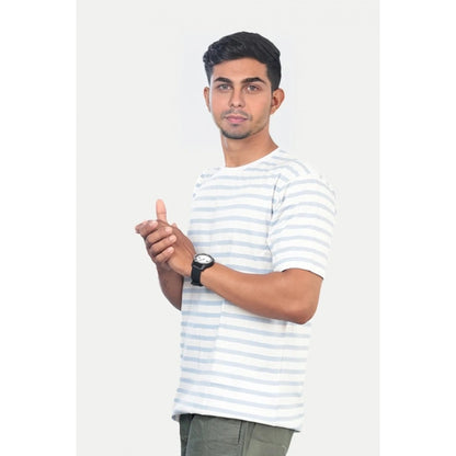 Men's Casual Half sleeve Stripped Cotton Crew Neck T-shirt (White)