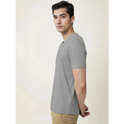 Men's Casual Half sleeve Solid Cotton V Neck T-shirt (Grey Melange)