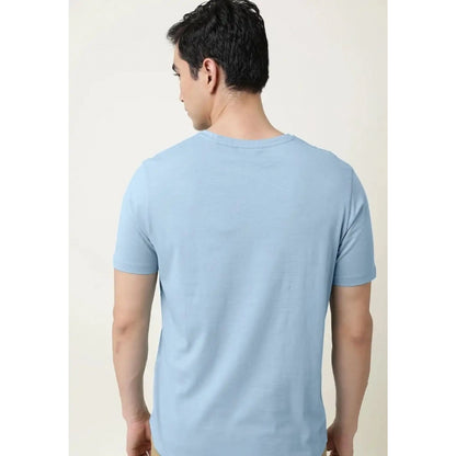 Men's Casual Half sleeve Solid Cotton V Neck T-shirt (Sky)