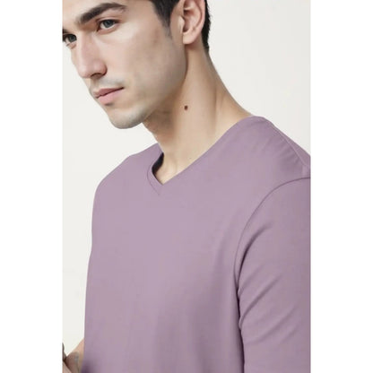 Men's Casual Half sleeve Solid Cotton V Neck T-shirt (Lavender)