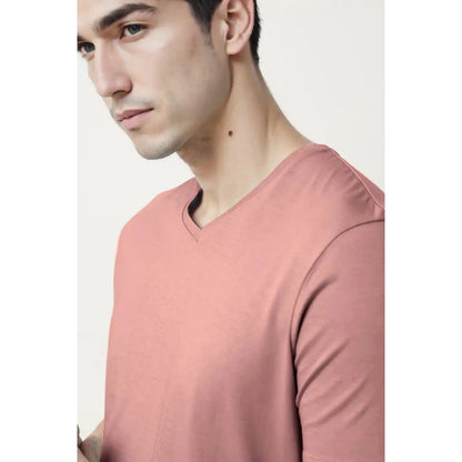 Men's Casual Half sleeve Solid Cotton V Neck T-shirt (Onion)