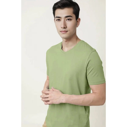 Men's Casual Half sleeve Solid Cotton V Neck T-shirt (Pista)