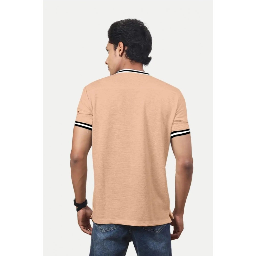 Men's Casual Half sleeve Printed Cotton Crew Neck T-shirt (Coral)