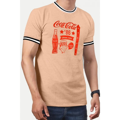 Men's Casual Half sleeve Printed Cotton Crew Neck T-shirt (Coral)