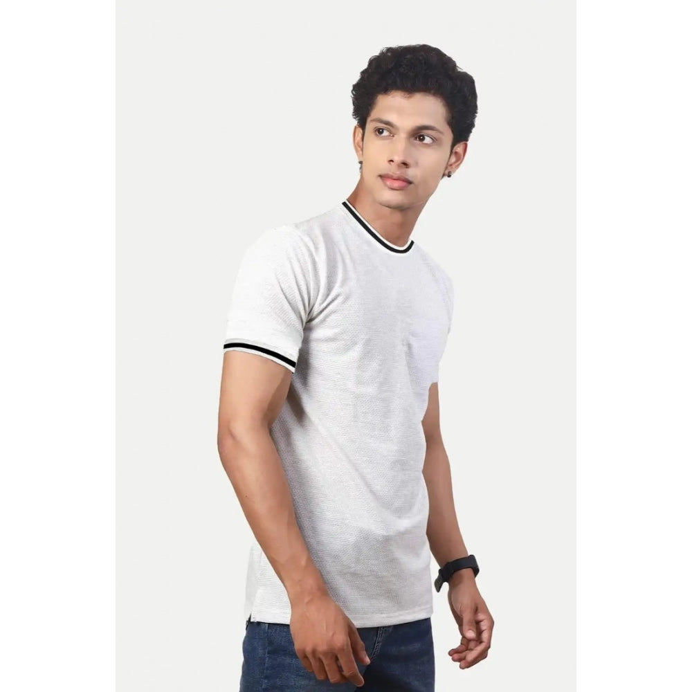 Men's Casual Half sleeve Solid Polyester Crew Neck T-shirt (Ecru)