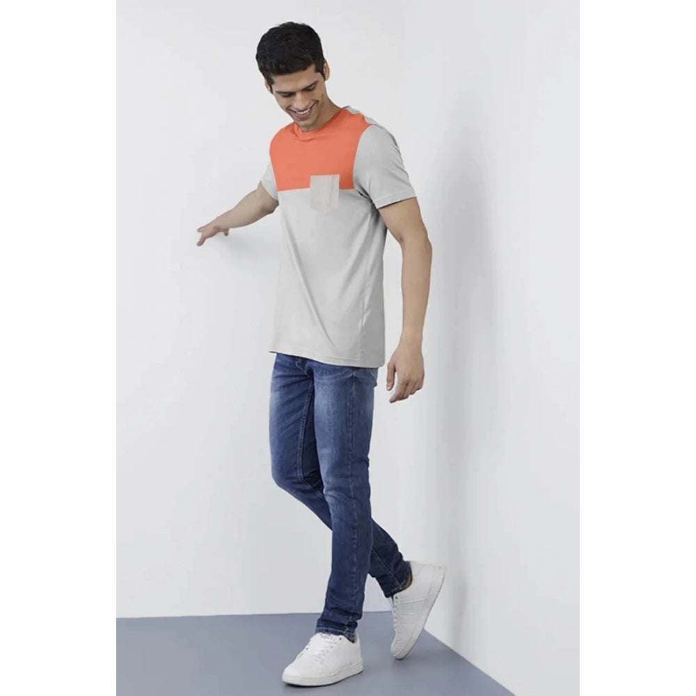 Men's Casual Half sleeve Solid Cotton Round Neck T-shirt (Beige)