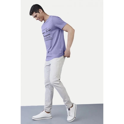 Men's Casual Half sleeve Printed Cotton Crew Neck T-shirt (Purple)