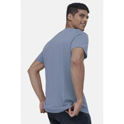 Men's Casual Half sleeve Solid Cotton V Neck T-shirt (Blue)