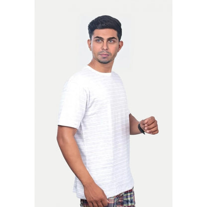 Men's Casual Half sleeve Stripped Cotton Crew Neck T-shirt (Grey )