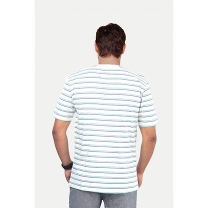 Men's Casual Half sleeve Stripped Cotton Crew Neck T-shirt (White)