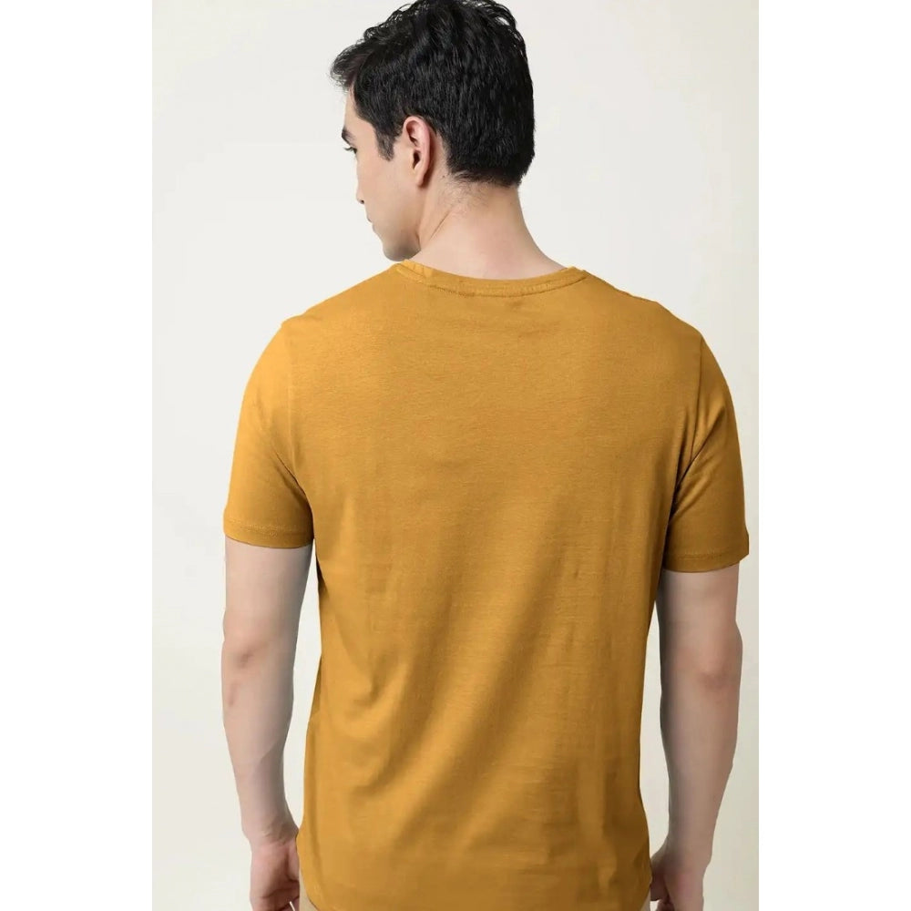 Men's Casual Half sleeve Solid Cotton V Neck T-shirt (Mustard )