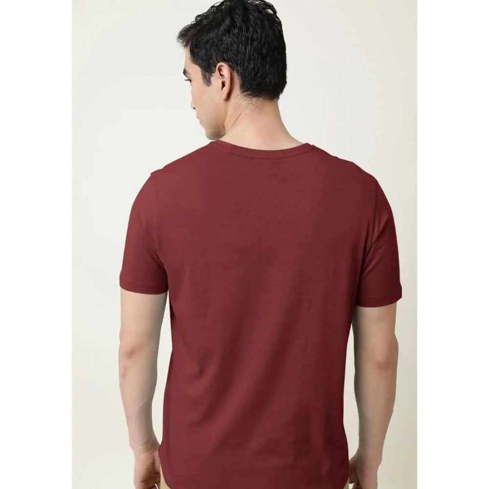 Men's Casual Half sleeve Solid Cotton V Neck T-shirt (Maroon)