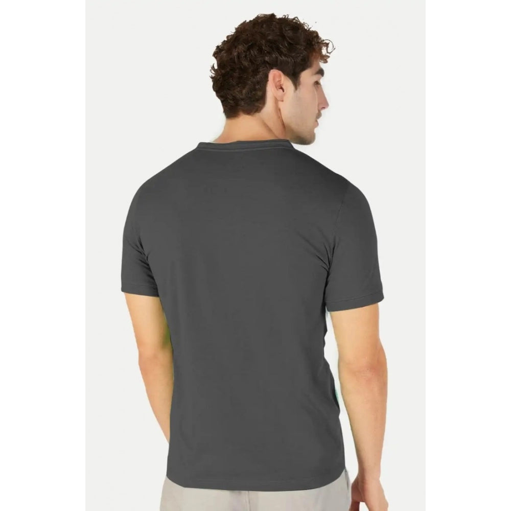 Men's Casual Half sleeve Solid Cotton Henley Neck T-shirt (Dark Grey)