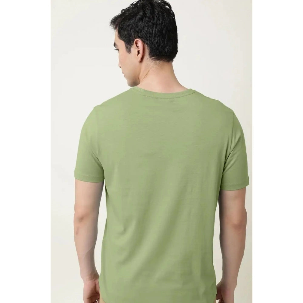 Men's Casual Half sleeve Solid Cotton V Neck T-shirt (Pista)