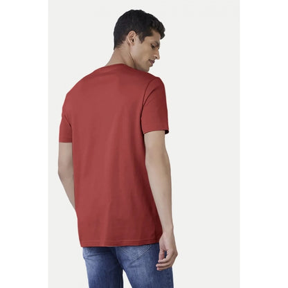 Men's Casual Half sleeve Printed Polyester Crew Neck T-shirt (Red)