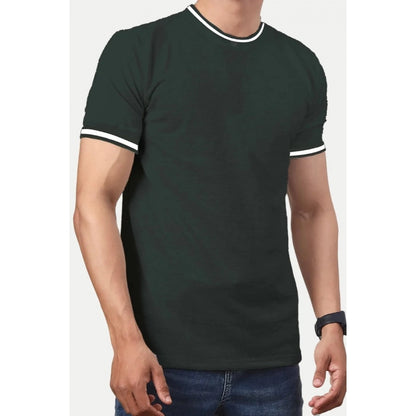 Men's Casual Half sleeve Solid Polyester Crew Neck T-shirt (Olive)