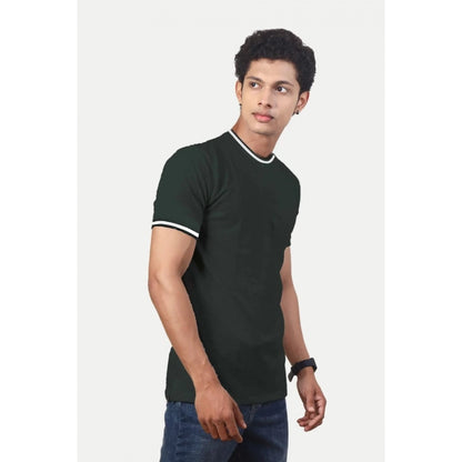 Men's Casual Half sleeve Solid Polyester Crew Neck T-shirt (Olive)