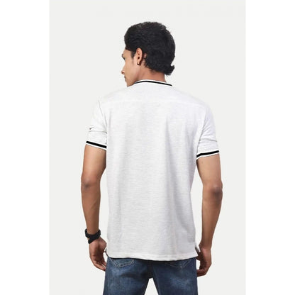 Men's Casual Half sleeve Solid Polyester Crew Neck T-shirt (Ecru)