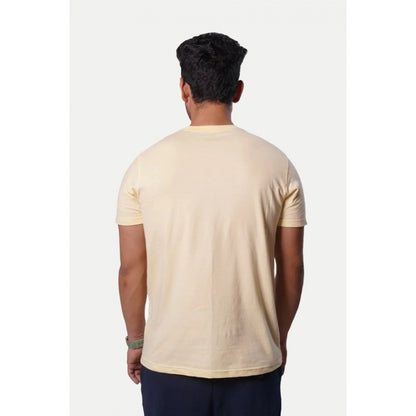 Men's Casual Half sleeve Printed Cotton Crew Neck T-shirt (Beige)