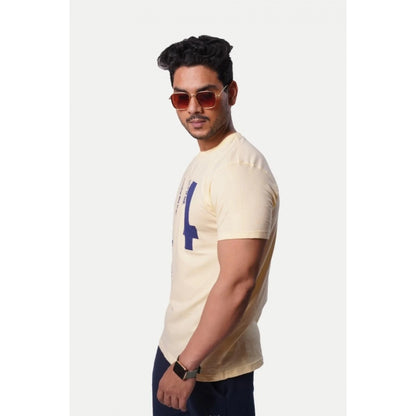 Men's Casual Half sleeve Printed Cotton Crew Neck T-shirt (Beige)