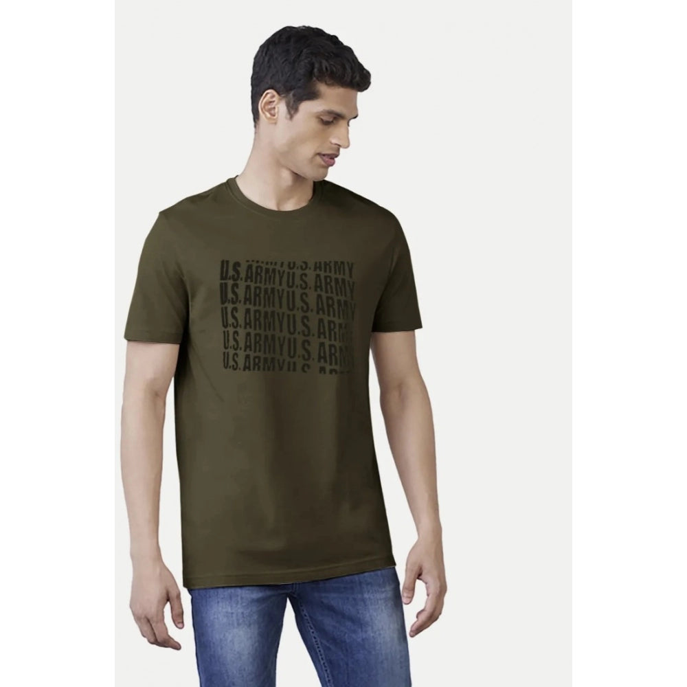 Men's Casual Half sleeve Printed Cotton Crew Neck T-shirt (Dark Green)